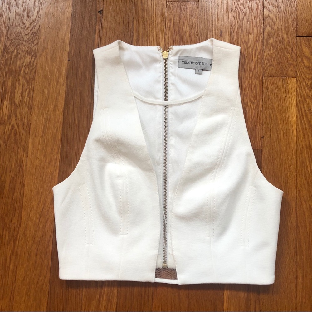 blessed are the meek white crop top size small